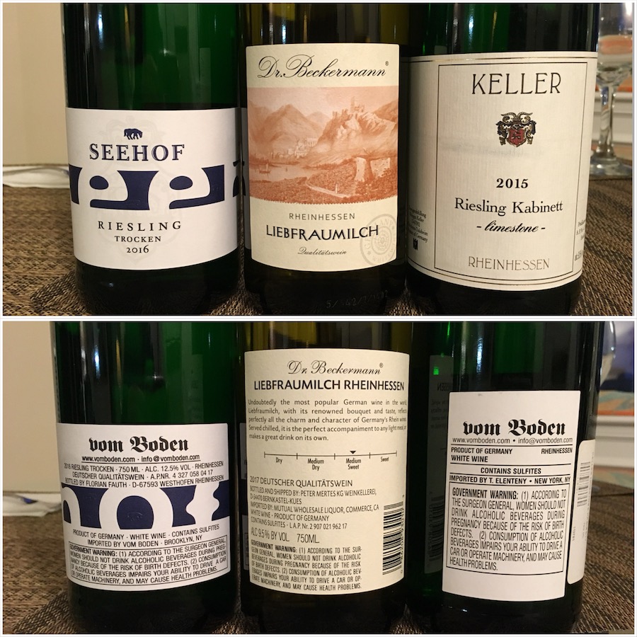 Reisling wine lineup labels, front & back