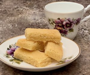 homemade shortbread closeup with teacup