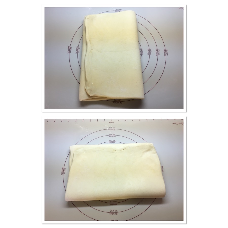 Laminated dough being folded the second time collage