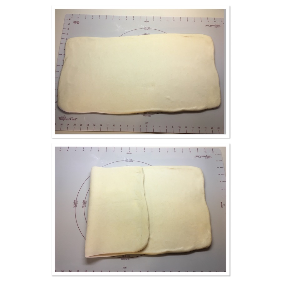 laminatd dough being folded once collage