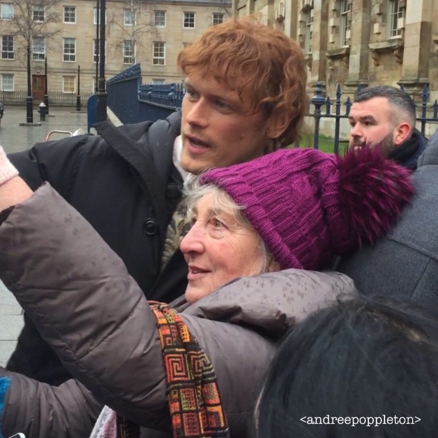 outlander season 4 behind-the-scenes photos, glasgow, sam heughan, filming outlander