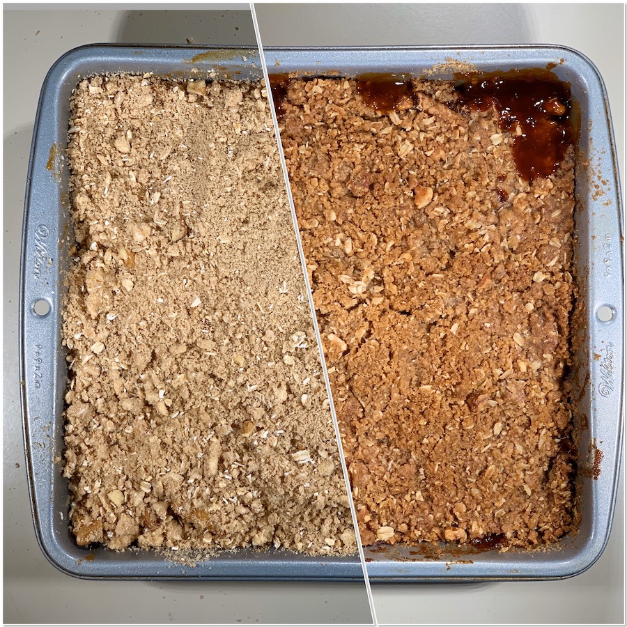 Apple Crisp before & after baking collage