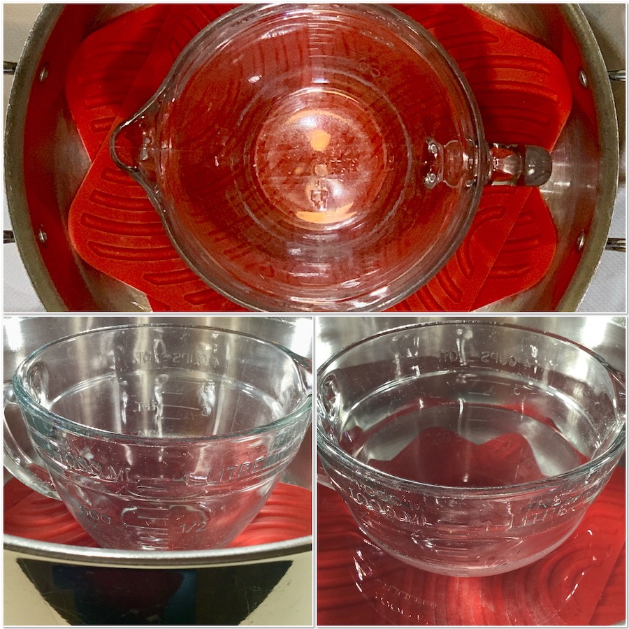 measuring the pot for the Spotted Dick pudding bowl collage