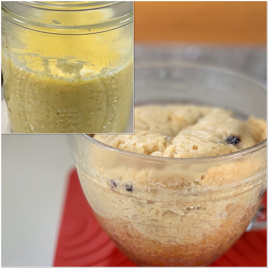 cooked Spotted Dick steamed pudding and vanilla custard collage