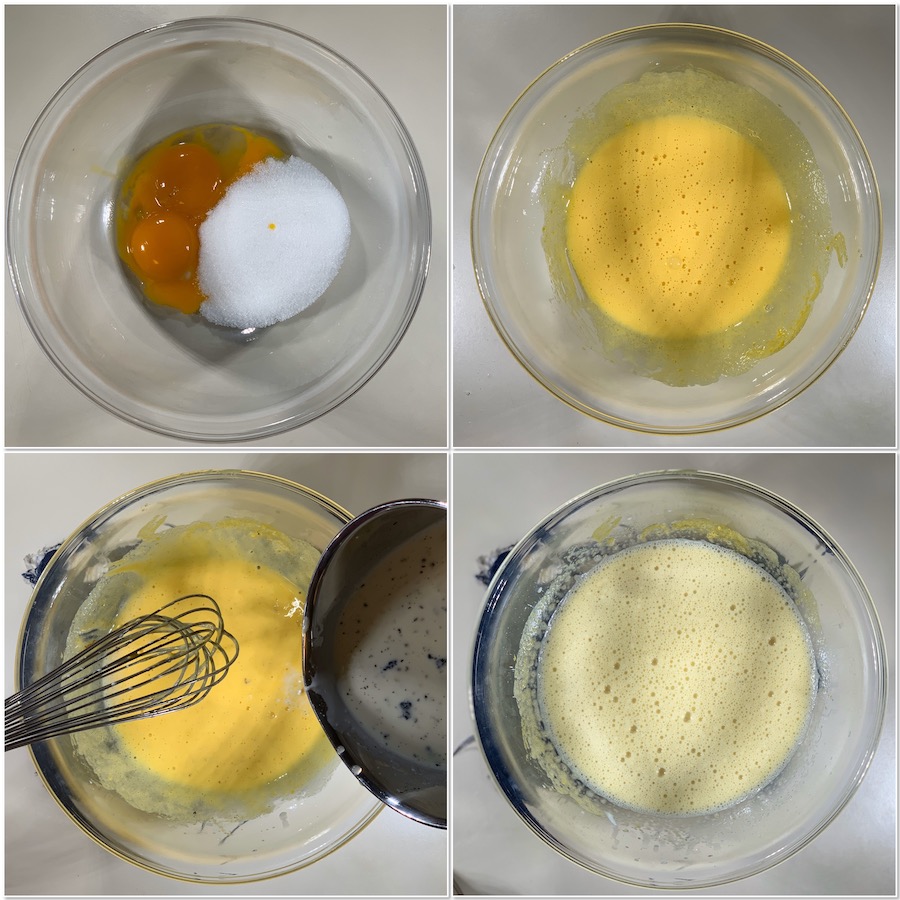 making vanilla custard for Spotted Dick collage