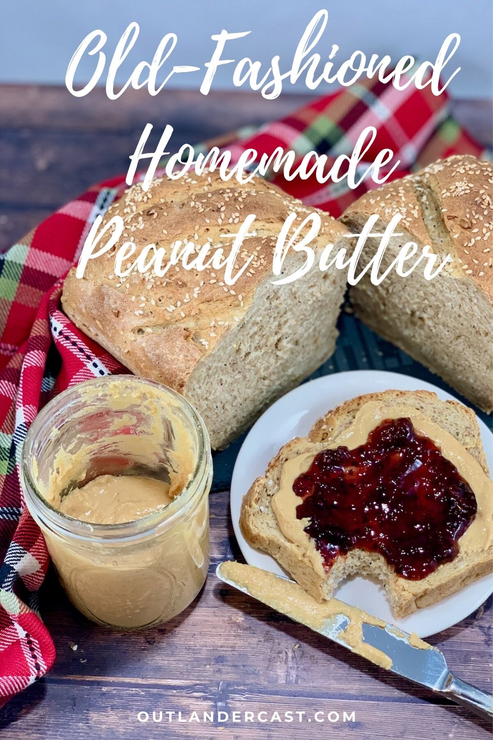 Peanut Butter & Jelly Sandwich with jar & loaf Pinterest Banner