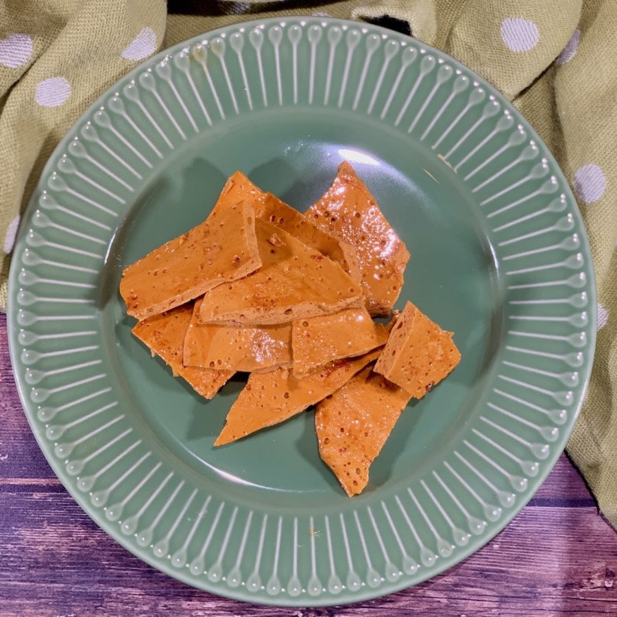 Honeycomb Candy plated closeup overhead