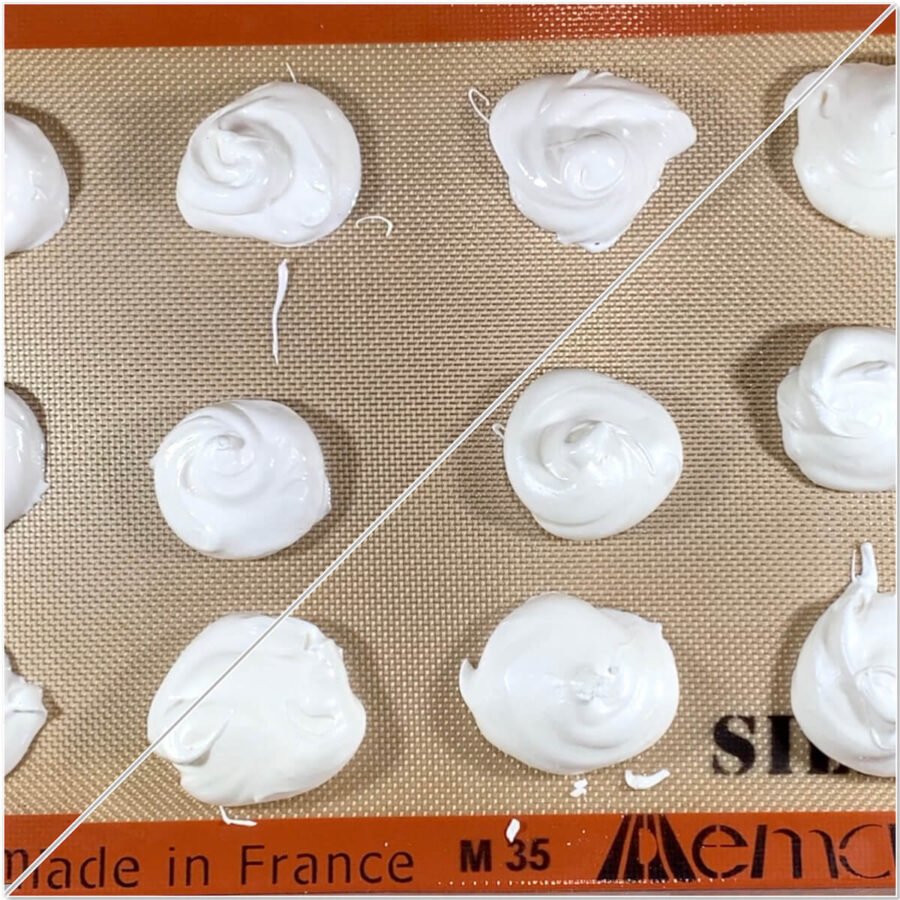 Before and after baking meringue cookies for Eton Mess