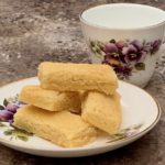 homemade shortbread closeup with teacup