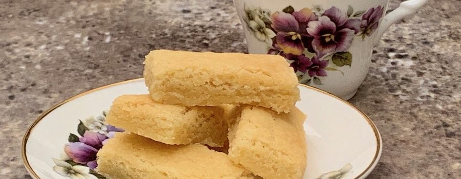 homemade shortbread closeup with teacup