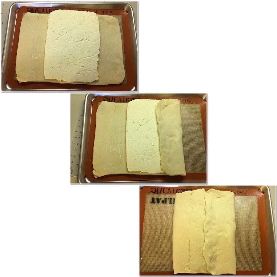 Sealing butter inside a rectangle of dough collage