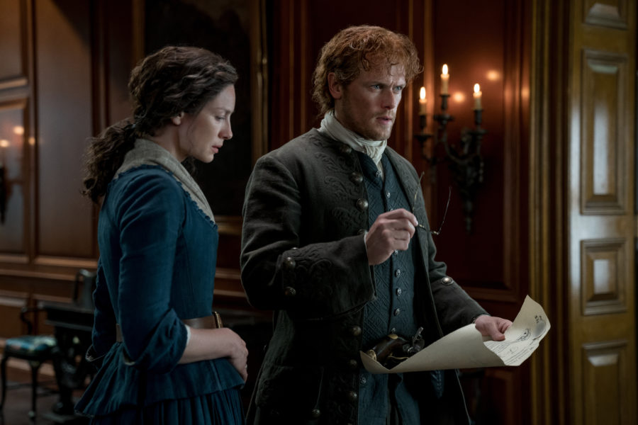 outlander season 4 finale heart score, jamie and claire, jamie discovering he has to find and kill murtagh