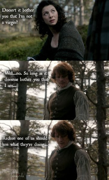 comparing two outlander weddings, claire asking Jamie is she minds she's not a virgin
