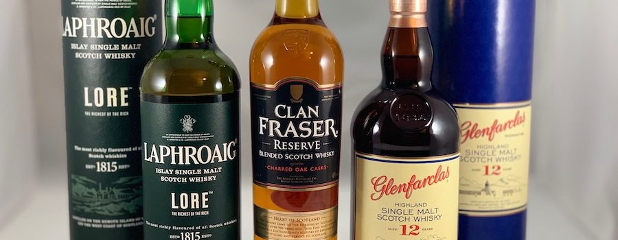 scotch lineup in bottles