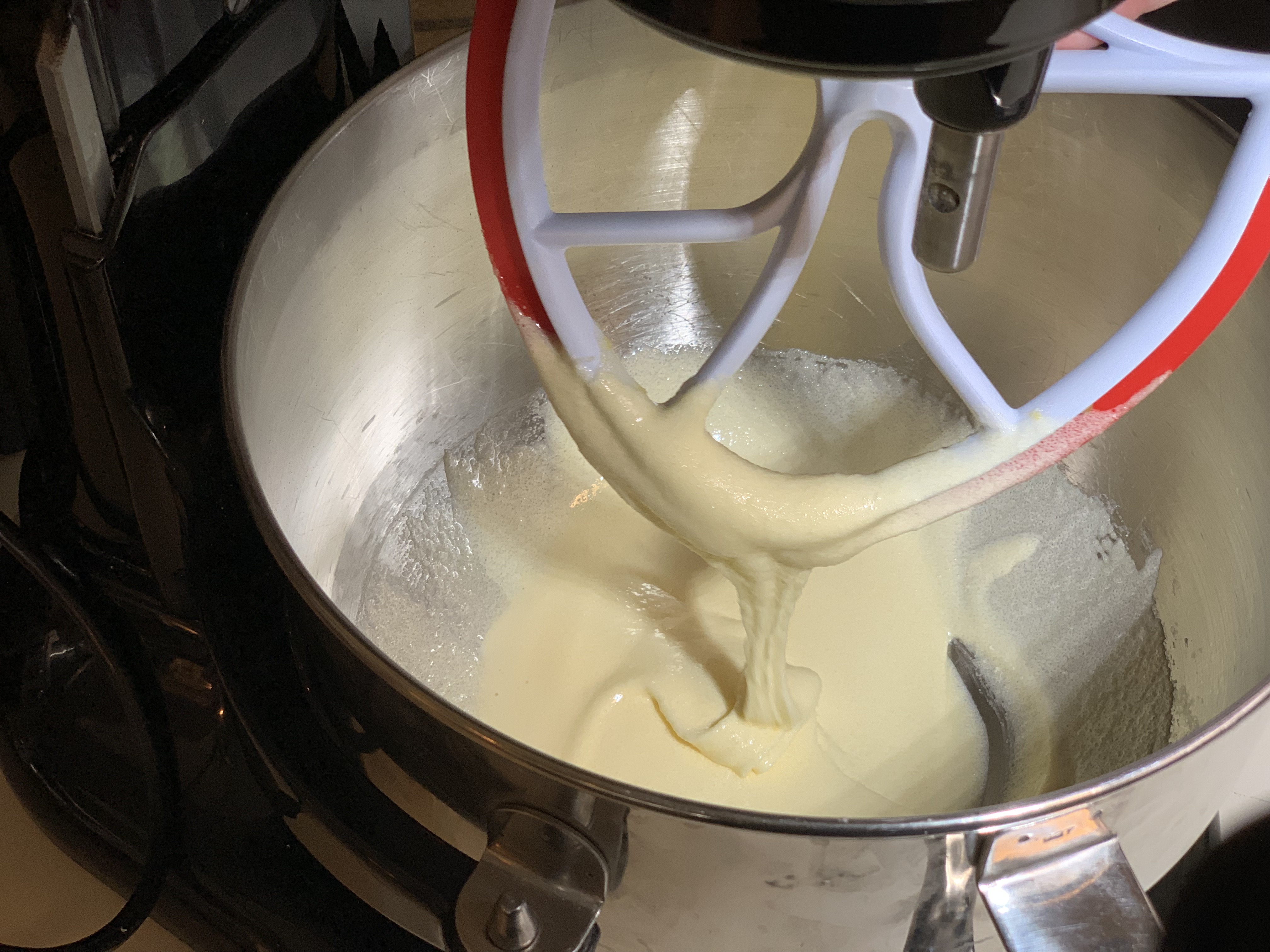 Making the batter for the hot milk and butter cakes