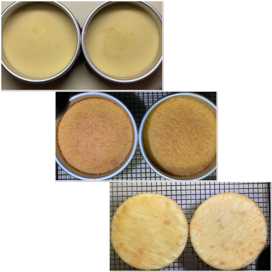 Before and after baking the hot milk and butter cakes