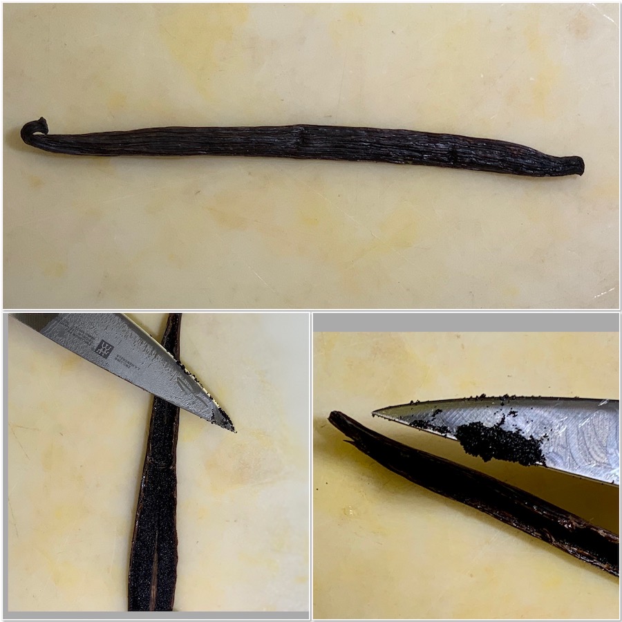 using a fresh vanilla bean to get the seeds collage