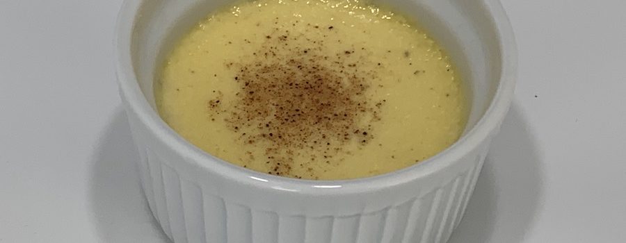 Individual serving of egg custard closeup
