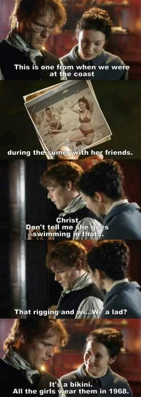 presentism pitfalls in outlander, jamie seeing photos of bree in bikini
