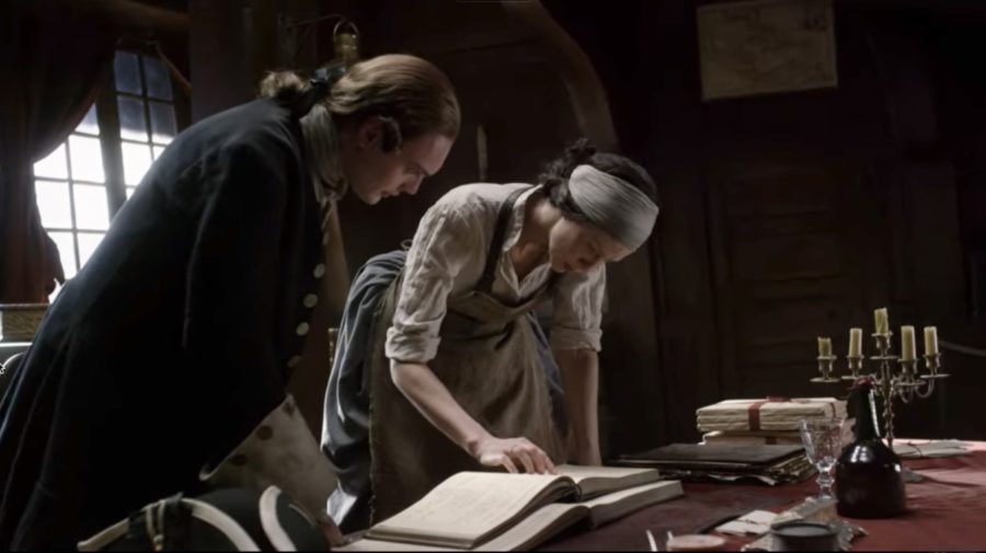 contagion in outlander, claire studies the ship's log season 3