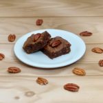 Candied Pecan Brownies plated closeup, ja-brownies
