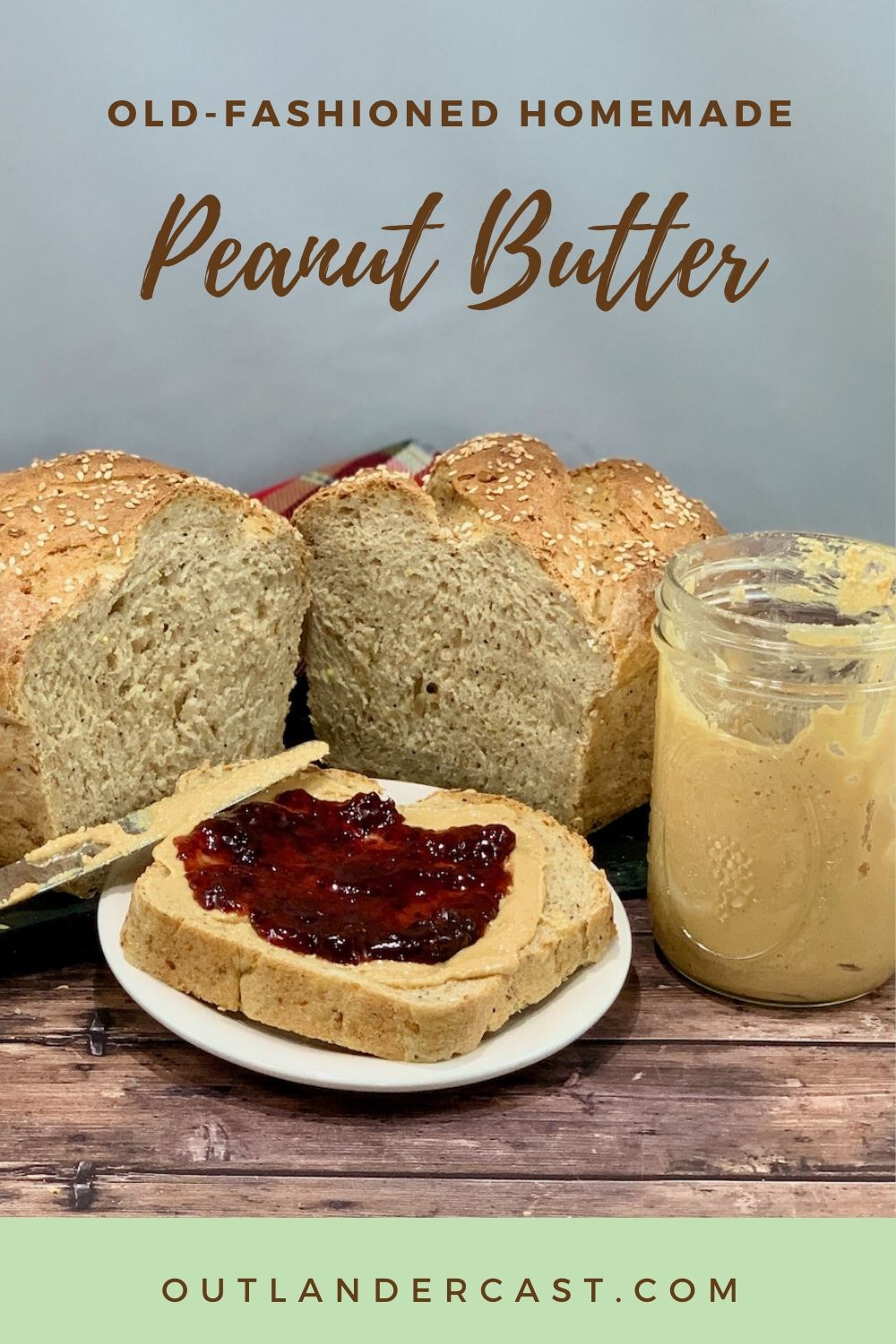Peanut Butter & Jelly Sandwich with jar & loaf Pinterest Banner