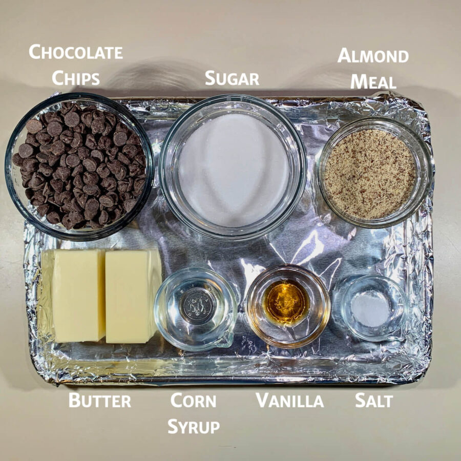 English Toffee ingredients on tray from overhead