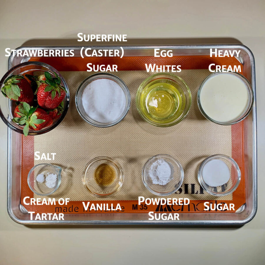 ingredients for Eton Mess from overhead marked